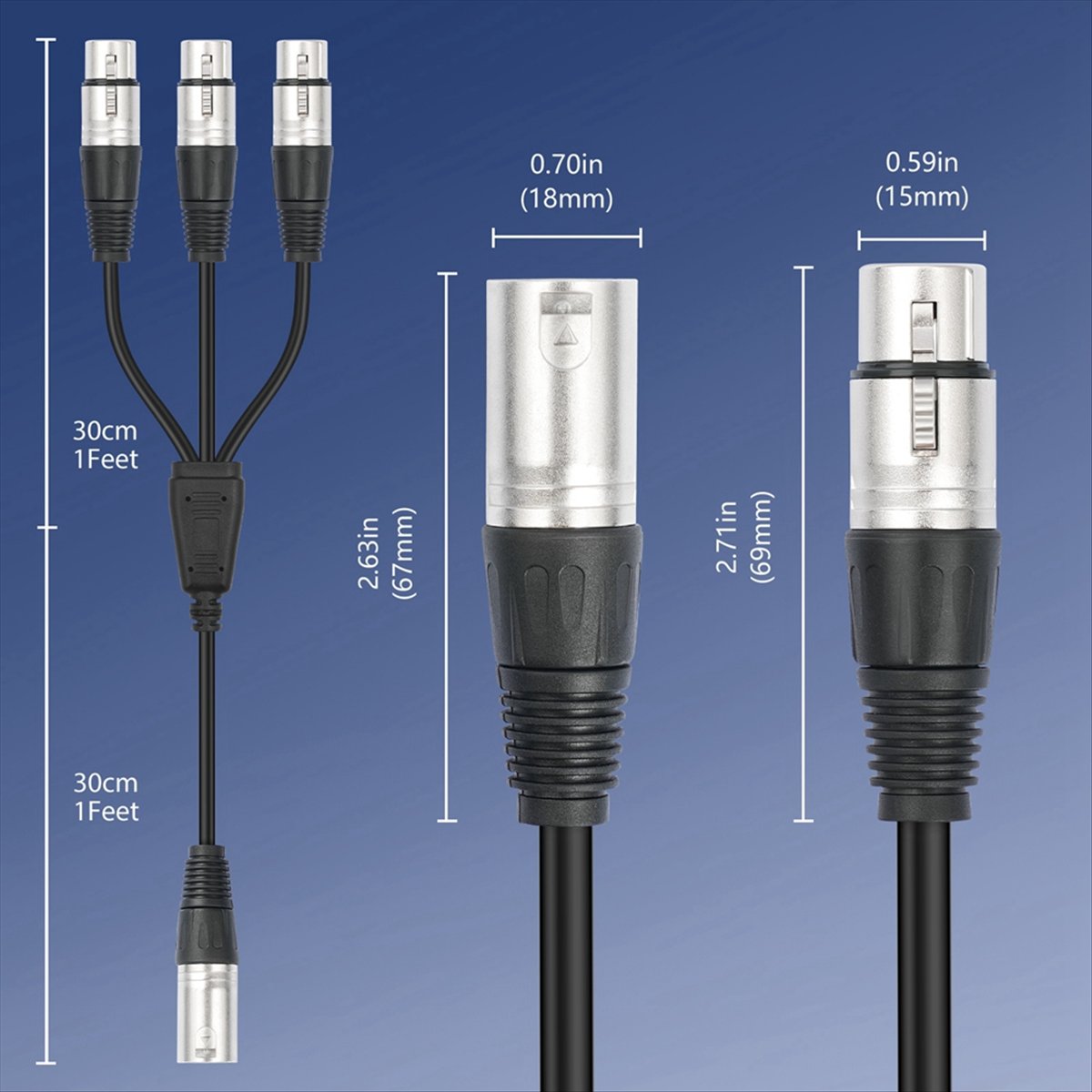 Audio Splitter Y - كابل تقسيم XLR ثلاثي الأطراف (ذكر